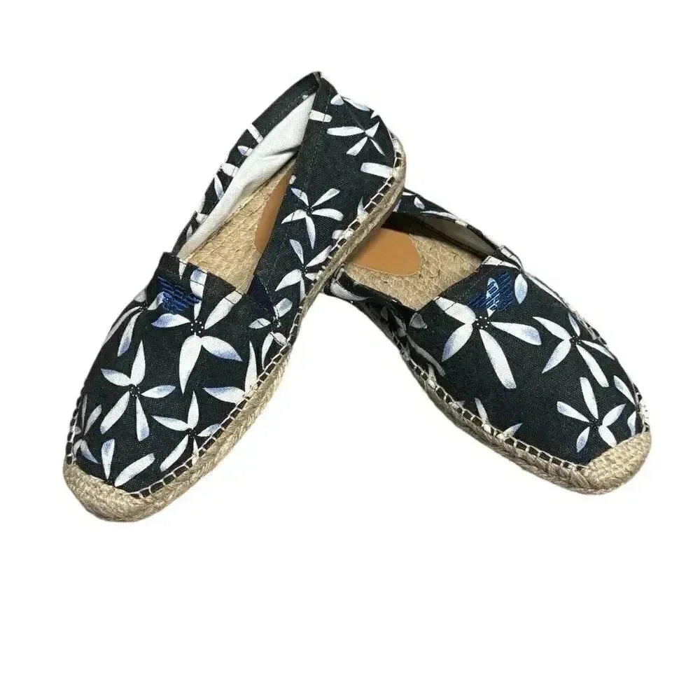 Women’s ARMANI JEANS blue & white floral Espadrille SLIP ON shoes Size 6.5